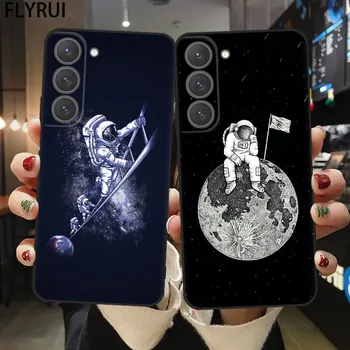 Mēness Astronautu Case For Samsung Galaxy S22 S23 S20 S21 Ultra Plus FE 5G Gadījumā S22 Ultra S23 Ultra Melns Silikona Vāciņš Buferi