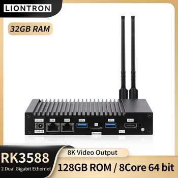 Liontron Mini PC Spēļu Fanless AI 4G Dual Gigabit EthernetWifi6 BT5.0 6Tops NPU DEC-3588 Android Linux AI Uzņēmējas