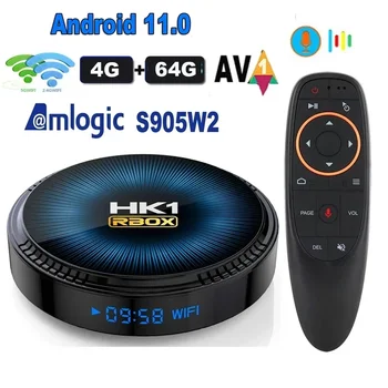 Par xiaomi HK1 RBOX W2 Android 11 TV Kastē Amlogic S905W2 16GB 32GBAV1 2.4 G 5G Dual Wifi BT4.1 3D H. 265 4K HDR Media Player KASTE