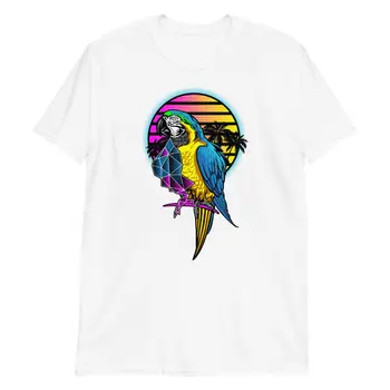 Krāsains Macaw Papagaiļi ar Geo Formas Īstermiņa Piedurknēm Unisex T-Krekls