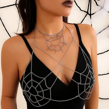 Modes Sievietes Halloween Krūšturis Ķēdes Metāla Ķēdes Spider Web Ķermeņa Rotaslietas, Josta Paziņojumu Rotaslietas, Aksesuāri