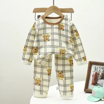 Bērniem Zēnu Pidžamas Komplekti 0-5Year Ziemu Piedurknēm Pidžamu Uzvalks Baby Girl Apģērbu Toddler Kokvilnas Zēns Sleepwear Bērni guļ