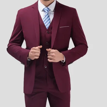 SILIWEYA Kostīmi Vīriešu Modes Iecirtums Atloks Vienu Krūtīm, Žakete Kāzu Līgavainis Formālu Uzvalku Gadījuma Vīriešu Slim Fit Uzvalks 3 Gabalu
