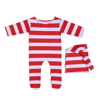 Ziemassvētku Baby Meitene Zēns Tērpiem Red White Stripe Apģērbs, Drēbes Zīdaiņiem