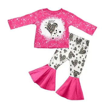 Boutique Karstā Pārdošanas Modes Baby Girl Uzvalks Vairumtirdzniecības Jaundzimušo Uzvalks Valentīna Diena Uzliesmojuši Bikses Sirds Leopards Drukāt Rozā Uzvalks