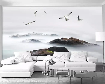 Custom tapetes mūsdienu minimālismu svaigi beach putnu skaistu ainavu glezniecība TV fona sienām, 3d tapetes