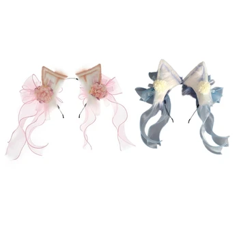 Kaķa Auss Hairband ar Ķīniešu Tradicionālo Ziedu Kaķis Galvu par Cosplay HXBA