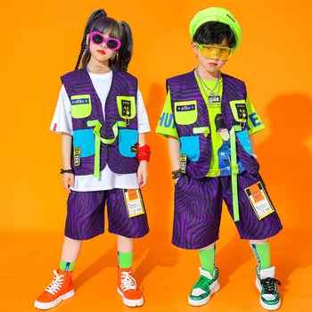 Bērnu Hip Hop Vest Kravas Šorti Meitenēm Vasaras Streetwear Zēnu, Svītrainas Veste Ielu Dejas Bērniem Džeza Tērpu Apģērbu Komplekti