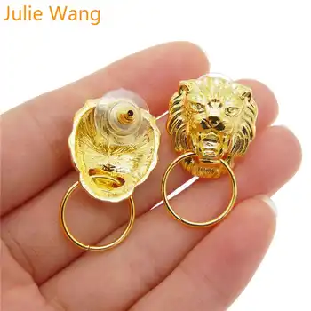 Julie Wang 14Pcs Sakausējuma Sievietēm Auskari Zelta Krāsā Lion Head auskariem Modes Moderns Meitene Puse Dienas, Izmantojot