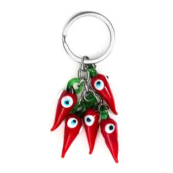 Sarkanais Čilli Laimīgo Acu Sarkanais Čilli Keychain Exquisitely Izstrādāts Modes Karikatūra Izturīgs Ļauno Aci Automašīnu Atslēgu Piekariņi