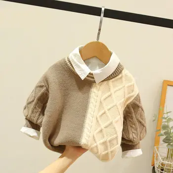 2023 rudens ziemas Bērniem, Apģērbs Džemperi Karikatūra Zēniem, Trikotāža korejiešu Stilā, Bērnu Pulovers Outwear 1-8 gadiem