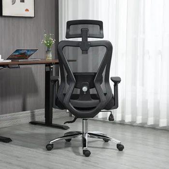 Ergonomisks Biroja Galda Krēslu,kuru linuma Acs Augstu Muguras Datora Krēsls ar Regulējamu 3D Pagalvi & Jostas Atbalsts un Flip-Up Ieroču