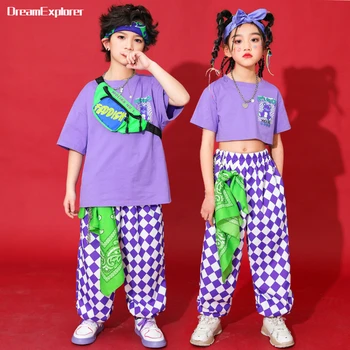 Hip Hop Meitenes Kultūraugu Top Pleds Gudrs Joggers Zēnu T-krekls Ielu Deju CheckBoard Bikses Bērnu Atdzist Streetwear Bērniem Džeza Apģērbu Komplekts