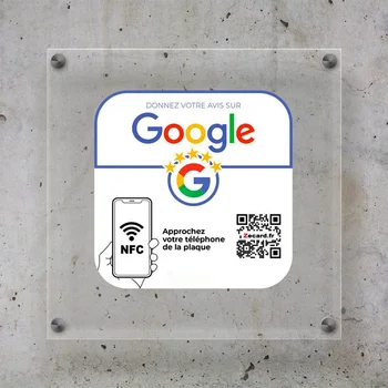 NFC Google Pārskata Plāksnes Pieskarieties vai Skenēšanas Plātni Bezkontakta QR Kodu Zīme NFC QR Kodu Akrils UV Drukāt QR Zīme Sociālo Mediju NFC Tagu