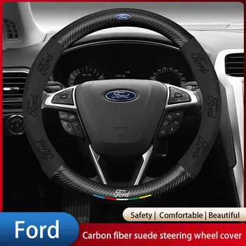 Auto Zamšādas Oglekļa Šķiedras Ādas Stūre Segtu neslīdoša Ford Fiesta Uzmanību Žetons Mondeo Ecosport Kugas Galaxy Escape Automobiļu