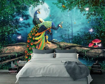 Beibehang Custom tapetes, fantasy meža pāvs fona murals mājas dekors dzīvojamā istaba guļamistaba TV fona 3d tapetes