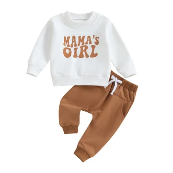 Toddler Baby Girl Apģērbu ar garām Piedurknēm Vēstuli Izdrukāt sporta Krekls un Stiept Jogger Bikses Jaundzimušo Krist Ziemas Apģērbs