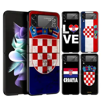 Samsung Galaxy Z Flip 3 4 5G Grūti Black Locīšanas PC Phone Gadījumā, Horvātija Karoga Futbola Samsung Z Flip3 Vāciņš Aizsargā Shell