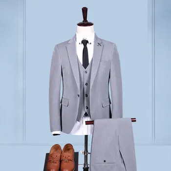 Augstas qualitysuit (Žakete+ veste + bikses), uzņēmējdarbības modes skaists Britu slim līgavainis, labākais cilvēks kāzu Žakete trīs gabals uzvalku