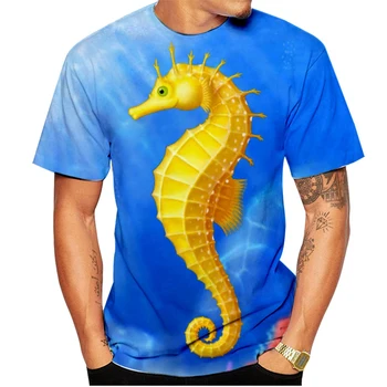 Karstā Pārdošanas Zirdziņš 3D T-krekls Jaunākās Jūras Radības Drukāšanas O-veida Kakla Īstermiņa piedurknēm Vīriešu un Sieviešu Jautri Dzīvnieku Topi