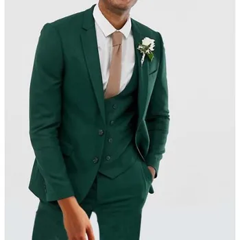 Elegants Iecirtums Atloks Vienu Krūtīm, Uzvalki, Vīriešu, Tumši Zaļš Slim 3 Gabals Modes Gadījuma Biznesa Oficiālu Kāzu Līgavainis Uzvalku