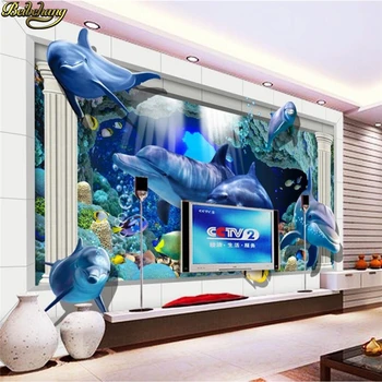 beibehang Custom Tapetes dzīvojamā istabā Liela Mūra Sienas Uzlīmes Zemūdens Pasaule 3D Delfīnu TV Sienas papel de parede 3D