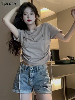 T-krekli, Sieviešu Dizaina Pārsējs Streetwear Retro Personības korejiešu Stilā, Dāmas Vasaras Kultivē Visu maču Sexy Vienkāršu Vēstuli Šiks