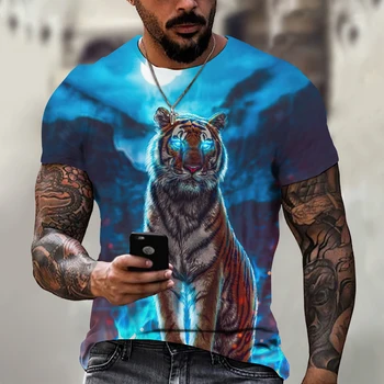 Modes Sīva Tiger Dzīvnieku 3D Iespiesti Vīriešu T-krekli Vasaras Apaļu Kakla Liela Izmēra Īsām Piedurknēm Lielgabarīta T Krekli, Topi, t-veida, 6XL