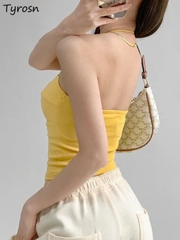 Backless Kamzolis Sieviešu izturīga Konstrukcija, Visu maču Vienkārši bez Piedurknēm, Brīvā laika pavadīšanas Slim Vasaras Hotsweet Konkursa Iekšpusē Modes korejiešu Stilā