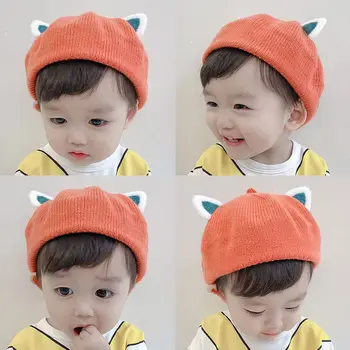 Bērnu cepure rudenī un ziemā silts plīša plānas korejiešu stilā, auss, berete skaists un gudrs super cute bērnu trikotāžas cepure
