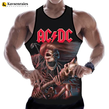 2023 Modes Rock Vēstuli 3D Iespiests T Krekls Vīriešiem Topi Vasaras Gadījuma AC DC Piedurknēm Krekli Hip Hop Lielgabarīta T-krekls Topi
