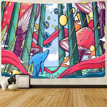 Simsant Psychedelic Dūmu Sēnes Gobelēns Trippy Augu Burvju Mežā Art Sienas Karājas Gobelēni par dzīvojamo Istabu Mājas Dekoru