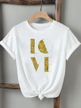 Mīlestības Karikatūra Tendence Stilā 90s Tee Apģērbu Apdrukas T-Krekls Sievietēm Lady Tshirts Īsām Piedurknēm Drukāts Modes Gadījuma Grafiskais T Augšu