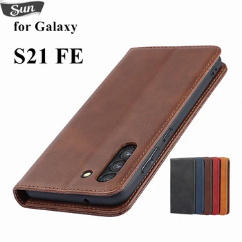 Ādas gadījumā Samsung Galaxy S21 FE Flip gadījumā kartes īpašniekam Maksts Magnētisko pievilkšanas uz Lietu Seifa Lieta