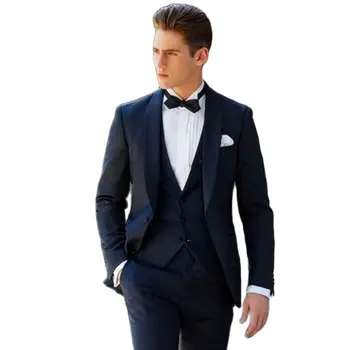 Elegants Modes Kostīmi Vīriešu Britu Stila Slim Fit Līgavainis Oficiālu Tuxedos Balli 3 Gabalu Komplekti, Biznesa Vīriešu Žakete Kostīmu Homme