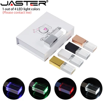 JASTER（1 no 4 LED gaismas krāsas）Kristāla USB 2.0 Flash Drive 128GB Bezmaksas Pielāgotus Logo, Pildspalva Diskus 64GB, 32GB 8GB Radošo dāvanu