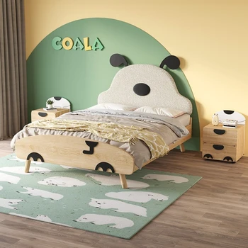 Karikatūra masīvkoka bērnu gulta, zēns, meitene, guļamistaba vienvietīga gulta meitene princese māte gulta uzglabāšana