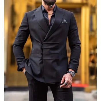 Klasisks Melns Ciets Vīriešu Uzvalki Modes Maksimālā Atloks 2 Gabals Biznesa Gadījuma Tērpiem, Kāzu Uzvalku Vīriešu Uzvalks, Žakete ar Biksēm