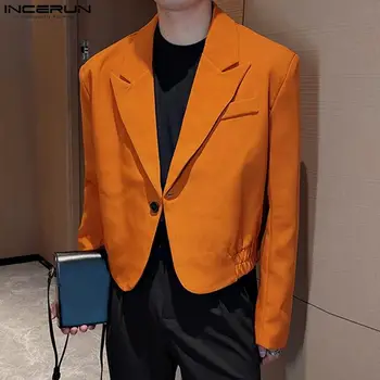 2023 Vīriešu Žakete tīrtoņa Krāsu Atloks ar garām Piedurknēm Vienu Pogu, korejiešu Vīriešu Ikdienas Tērpi, Streetwear Modes Kultūru Svārkus S-5XL INCERUN