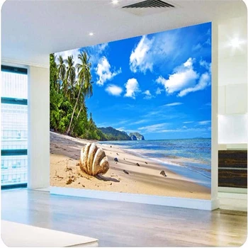 beibehang foto tapetes, 3d, grīdas, krāsošana Dzīvojamā istaba fona beach mākoņi kokosriekstu čaulas Skatu uz Jūru lielu sienas tapetes