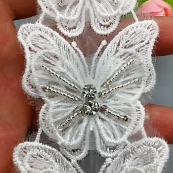 10x Fāzēm Butterfly Ziedu Mežģīnes Apdari Lente 3D Rhinestones Auduma Guipure Adīšanas Kāzu Kleitu Izšūtu DIY Šūšanas Kuģiem