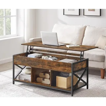 Dzīvojamās istabas galda ar slēpto nodalījumu un noņemiet galda Augstums-regulējams kafijas galdiņš ar uzglabāšanas plaukti Bezmaksas piegāde