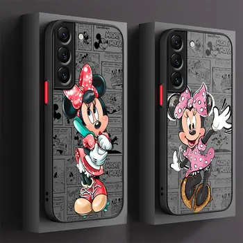 Disney Minnie Mouse Matēts Case For Samsung Galaxy S23 Ultra S22 S20 FE S21 Plus S10 S9 Piezīme 20 10 Lite 9 8 Grūti Tālruņa Vāciņu Capa