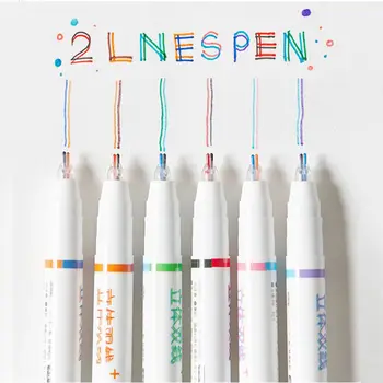 Tintes Pigmenta Grafiti Skolas Vēstnesis Dubultā Līnija Krāsainu Pildspalvu Divu krāsu Līnijas Gēla Pildspalva Starplikas Mākslas Marķierus, Zīmēšanas Pildspalvas