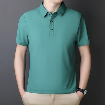 Tīrtoņa krāsu Polo Krekls vīriešu 2023 brīvs T-krekls Ikdienas biznesa īsām piedurknēm vīriešu atloks top M-9XL