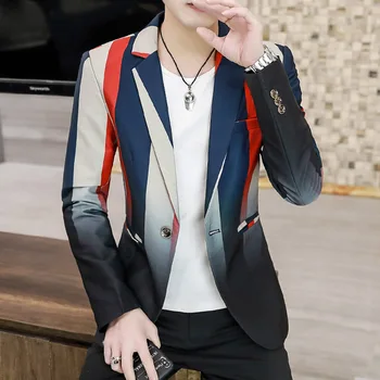 Karstā Classic Svītru Uzvalks Jaka korejas Gadījuma Vīriešu Biznesa Apģērba Vienu-Krūšu pieguļoša žakete Modes Vīriešu Žakete