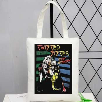 Twisted Sister iepirkumu maisiņu pārtikas audekls pircējs eko soma audums džutas boodschappentas bolsas reutilizables cabas