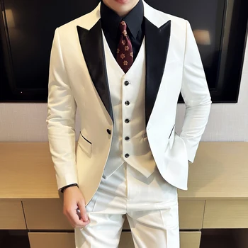 (Žakete+Veste+Bikses) Jauno Vīriešu Biznesa Gadījuma Kostīmi Vīriešu Zīmolu Apģērbu Uzvalku Kāzām Līgavainis Kleitu Vīriešu 3-gabals, kas 6XL-M