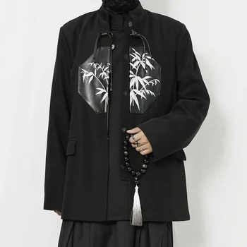 Oriģināla vīriešu ikdienas uzvalks jaka, jauna, Ķīniešu stila piecelties apkakle izšuvumi, ādas pleķīšus, zaudēt montāžas Zhongshan uzvalks
