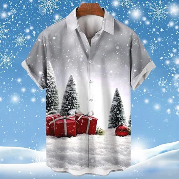 Vīriešu Havaju Ziemassvētku krekls, gadījuma atloks, krekls, īsām piedurknēm top, 3D iespiesti vīriešu modes apģērbu, lielgabarīta ērti